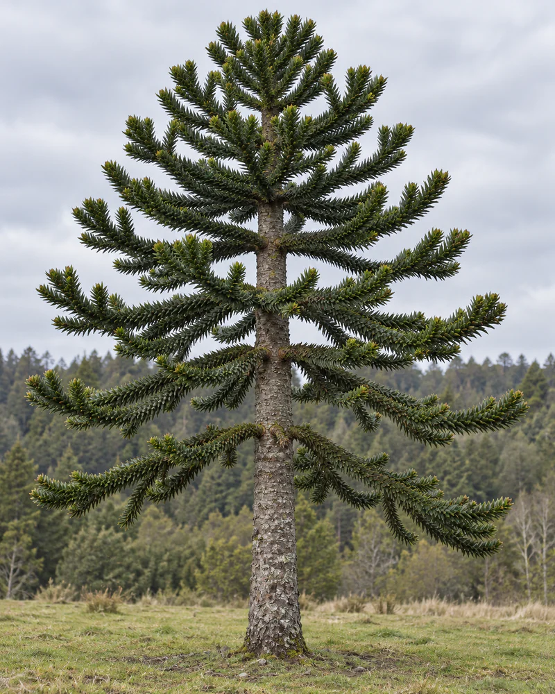 Representación fotorealista referencial de Araucaria (Araucaria araucana)