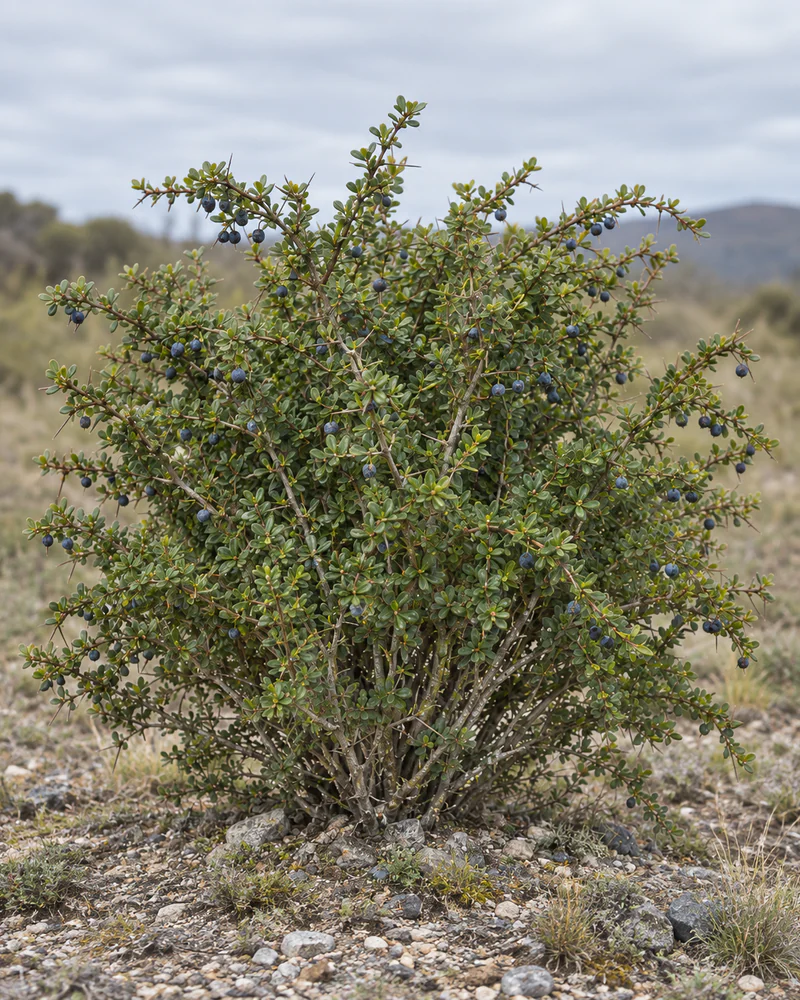 Representación fotorealista referencial de Calafate (Berberis microphylla)