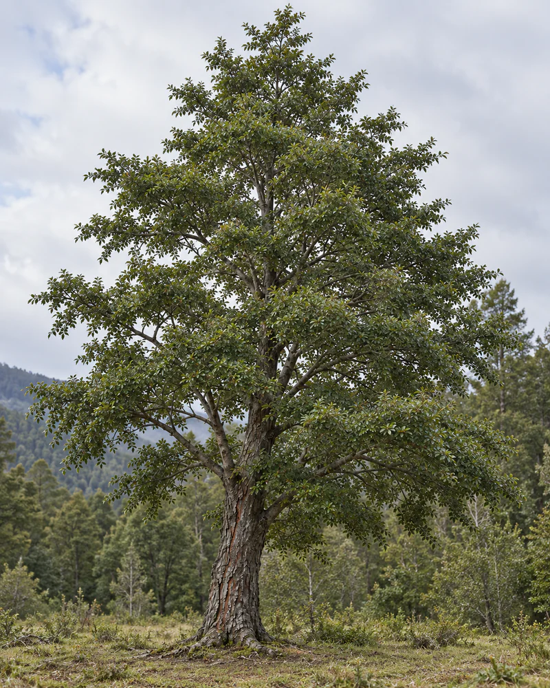 Representación fotorealista referencial de Coihue (Nothofagus dombeyi)