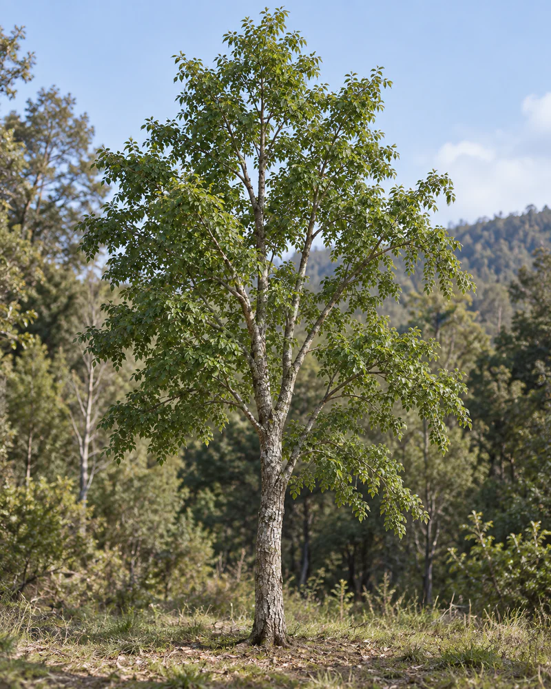 Representación fotorealista referencial de Hualle (Nothofagus obliqua)