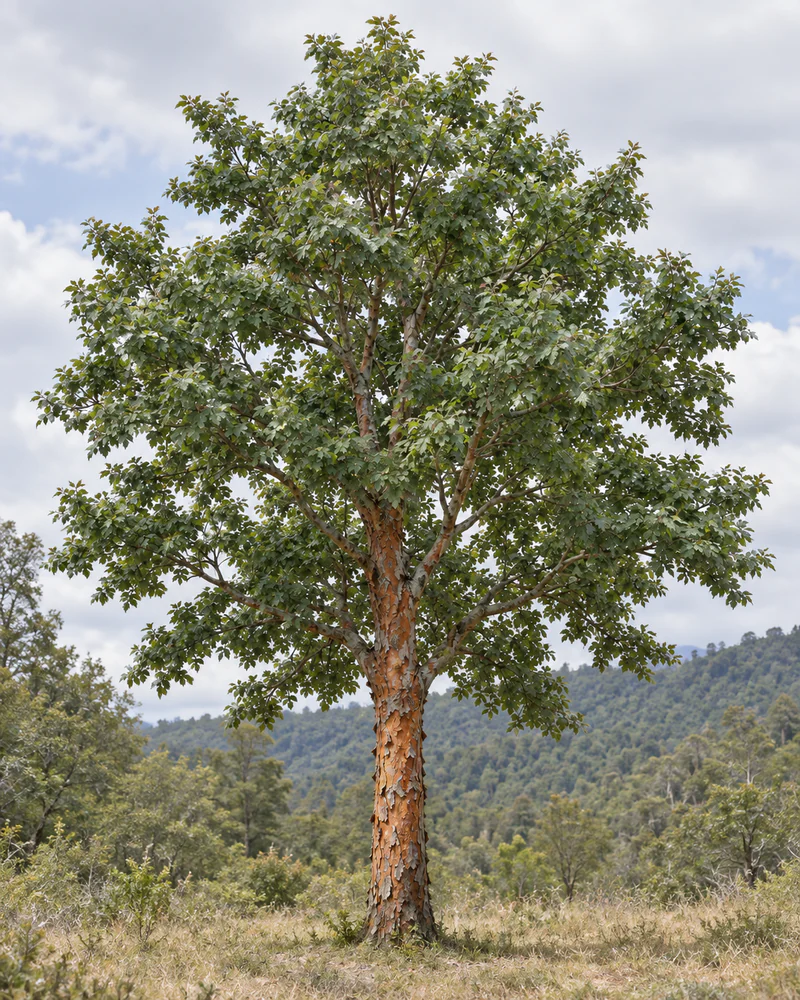 Representación fotorealista referencial de Hualo (Nothofagus glauca)