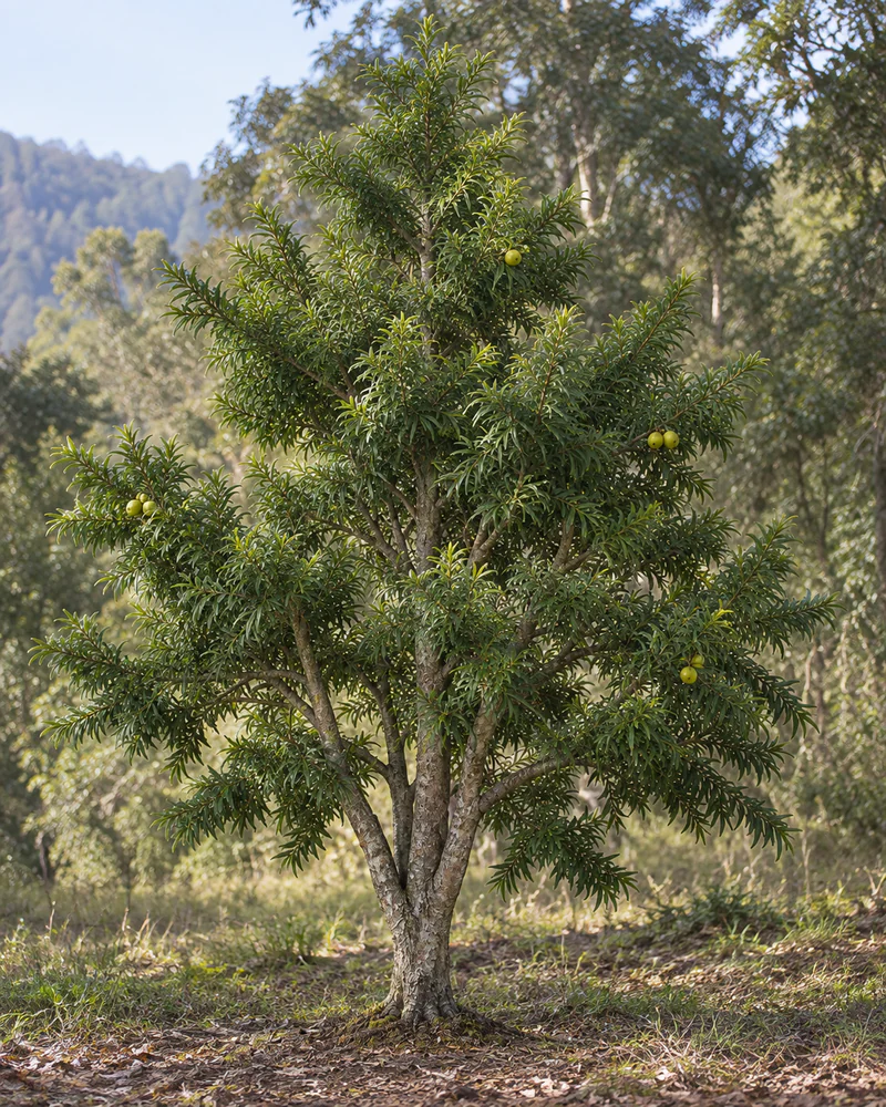 Representación fotorealista referencial de Lleuque (Prumnopitys andina)