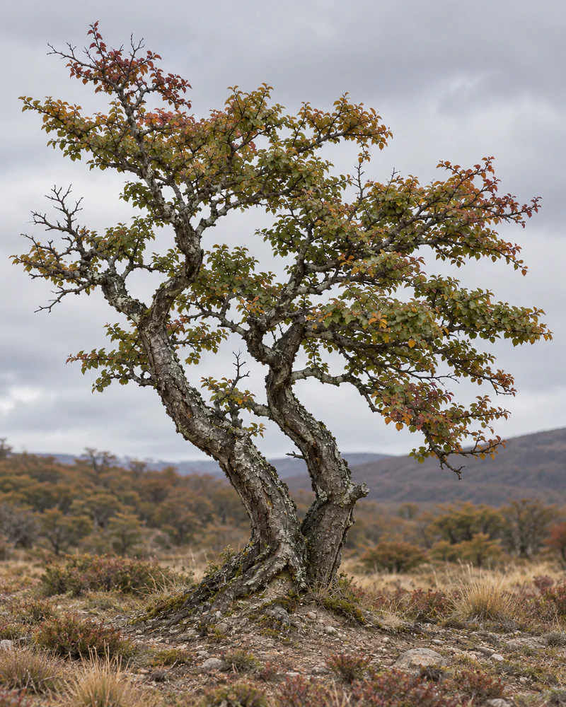Representación fotorealista referencial de Ñirre (Nothofagus antarctica)