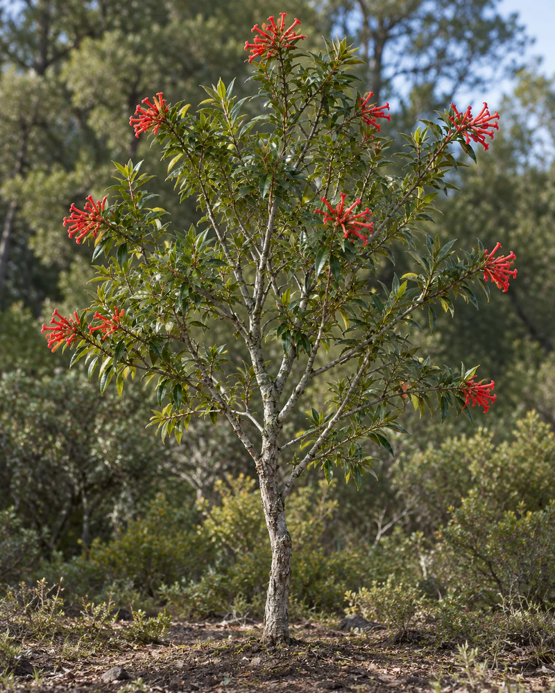 Representación fotorealista referencial de Notro (Embothrium coccineum)