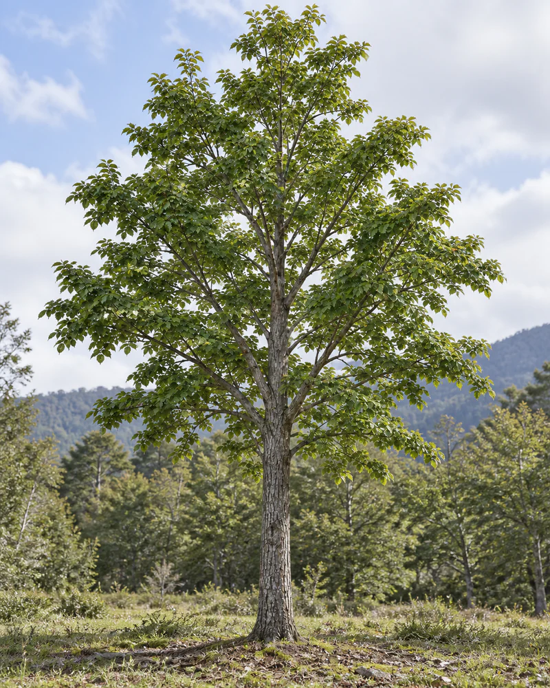 Representación fotorealista referencial de Raulí (Nothofagus alpina)