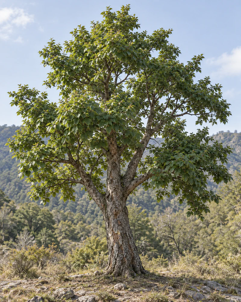 Representación fotorealista referencial de Roble de Santiago (Nothofagus macrocarpa)