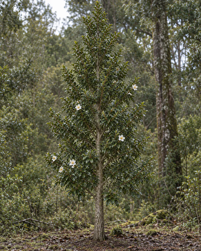 Representación fotorealista referencial de Ulmo (Eucryphia cordifolia)